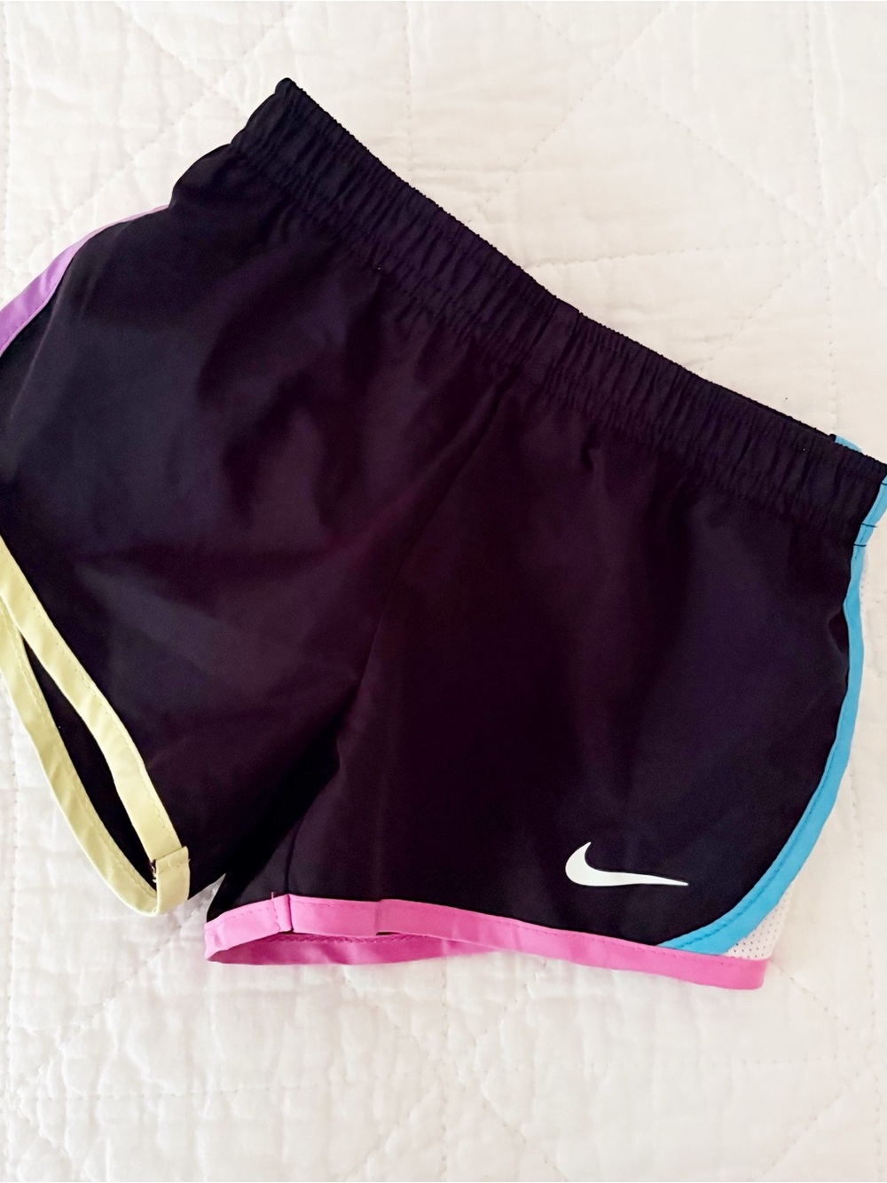 Nike Kids 3T Girls' Athletic Shorts with Pink, Blue, Purple & Yellow Trim